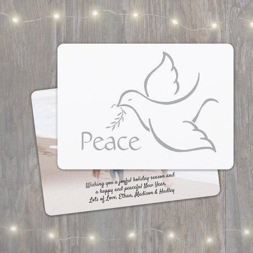 1 Photo Bird of Peace Modern Minimalist Dove White Holiday Card
