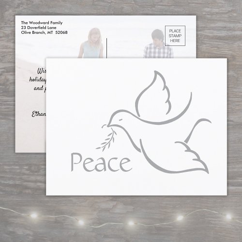 1 Photo Bird of Peace Modern Minimalist Dove White Holiday Postcard