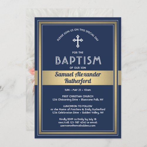 1 Photo Boy Baptism Invitation Birth Announcement