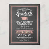1 Photo Chalkboard & Pink Graduation Save the Date Announcement Postcard (Front)