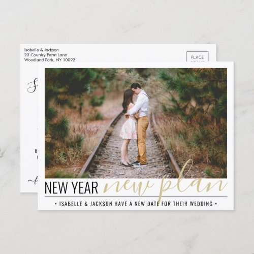 1 Photo Change of Plans Wedding New Years Holiday Announcement Postcard