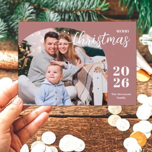 1 photo Christmas arch modern minimalist teal Holiday Card