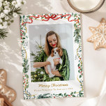 1 Photo Christmas Lush Winter Greenery & Red Bow Holiday Card<br><div class="desc">Holiday photo card featuring lush greenery & festive accents that bring fresh holiday cheer,  perfect for sharing your seasonal greetings. *Note: Use crop tool to adjust photo placement.</div>
