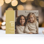 1 Photo Collage Minimal Christmas gold peace love Holiday Card<br><div class="desc">Farmhouse pastel gold Plaid Pattern on the back - A simple,  minimalist Holiday greeting with 1 square photo and modern calligraphy. Crop your photos into squares before uploading.</div>