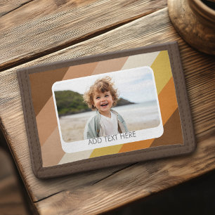 1 Photo Collage - text - Retro Stripes Warm Colors Tri-fold Wallet