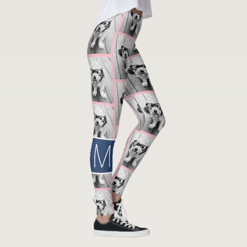 1 Photo Collage with Monogram Can Edit Color Leggings