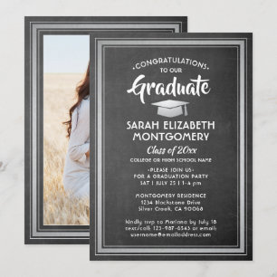 1 Photo Congratulations Chalkboard Gray Graduation Invitation