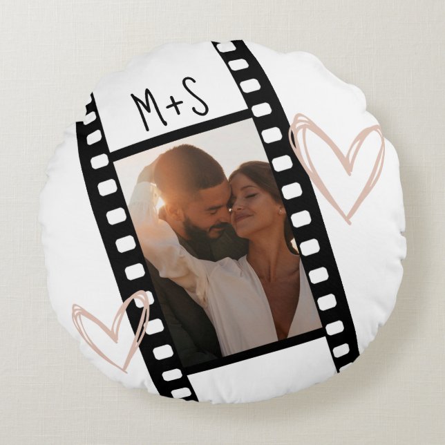 1 Photo Couples Filmstrip Boyfriend Girlfriend  Round Pillow (Front)