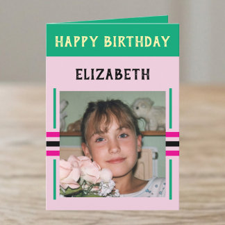 1 photo custom name green birthday card