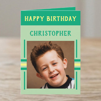 1 photo custom name green birthday card