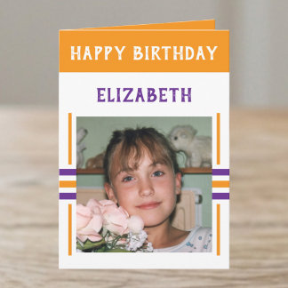 1 photo custom name orange birthday card