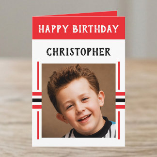 1 photo custom name red birthday card