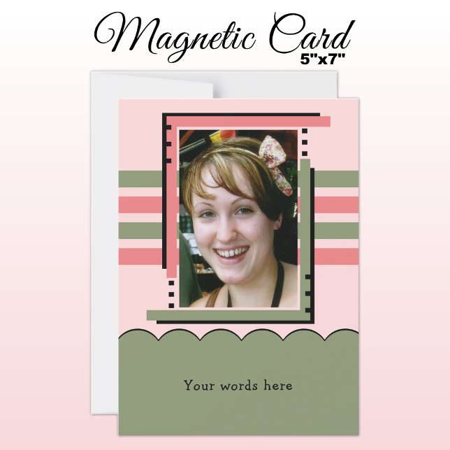 1 photo custom text green pink magnetic card (Creator Uploaded)