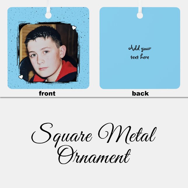 1 photo custom text keepsake blue metal ornament (Creator Uploaded)