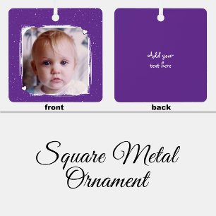 1 photo custom text keepsake purple metal ornament