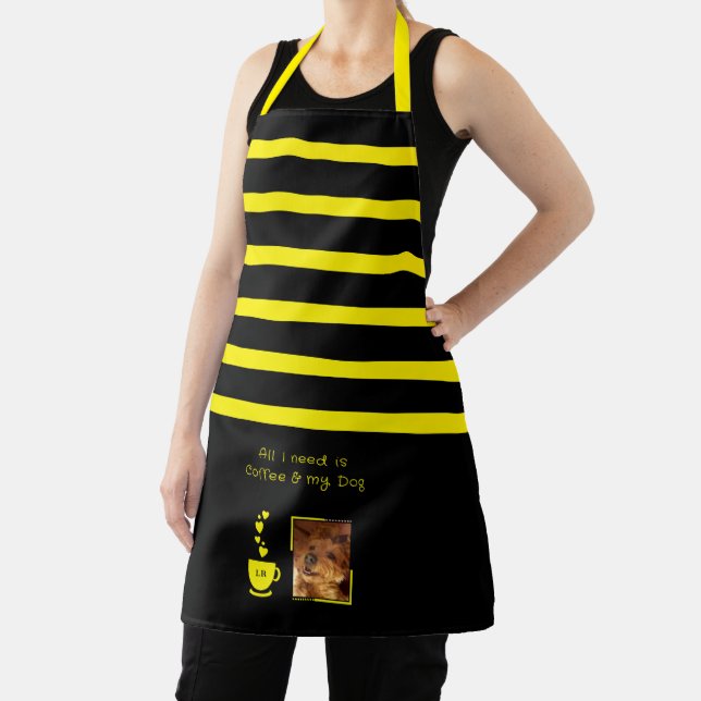 1 photo dog coffee lover stripes black yellow apron (Insitu)