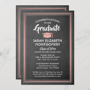 1 Photo Elegant Black Chalkboard & Pink Graduation Invitation