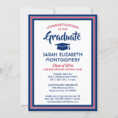 1 Photo Elegant Congrats Red White Blue Graduation Invitation (Front)