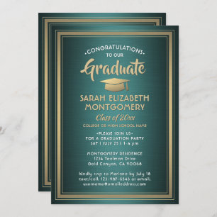 1 Photo Elegant Green Gold and White Graduation Invitation