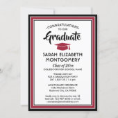 1 Photo Elegant Modern Red Black White Graduation Invitation (Front)