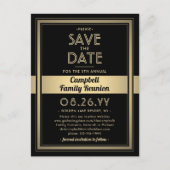 1 Photo Family Reunion Save the Date Black & Gold Announcement Postcard (Front)