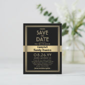 1 Photo Family Reunion Save the Date Black & Gold Announcement Postcard (Standing Front)