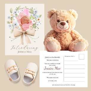 1 Photo Floral Wreath Birth Announcement ~ Postcard