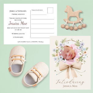 1 Photo Floral Wreath Birth Announcement Postcard