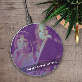 1 Photo full coverage - white Custom Text Overlay Wireless Charger