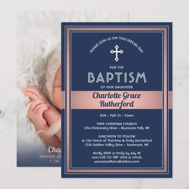 1 Photo Girl Baptism Invitation Birth Announcement (Front/Back)