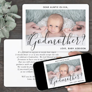 1 Photo Godmother Proposal Modern Elegant Script Invitation