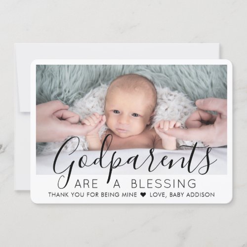 1 Photo Godparents Modern Baptism or Christening Thank You Card