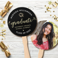 1 Photo Graduation Black Gold Script Hearts Cap