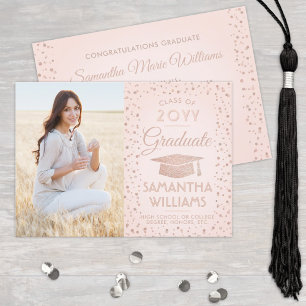 1 Photo Graduation Blush Pink & Rose Gold Glitter Invitation