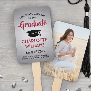 1 Photo Graduation Elegant Brushed Gray Red Black Hand Fan