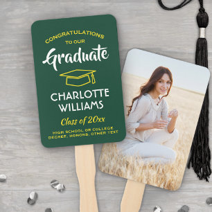 1 Photo Graduation Elegant Green Gold Yellow Hand Fan