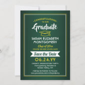 1 Photo Graduation Elegant Green & Gold Yellow Save The Date (Front)