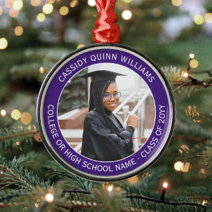 1 Photo Graduation Elegant Modern Purple and White Metal Ornament