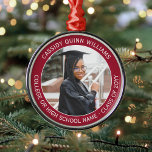 1 Photo Graduation Elegant Modern Red and White Metal Ornament<br><div class="desc">Congratulations to the graduate! Commemorate graduation day with a custom photo red and white premium metal round Christmas ornament. The picture and all text on this template are simple to customize. (IMAGE PLACEMENT TIP: Any easy way to position a photo exactly how you want is to crop it before uploading...</div>