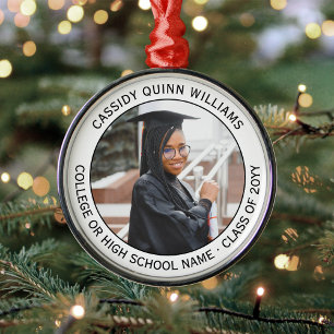 1 Photo Graduation Elegant Modern White and Black Metal Ornament