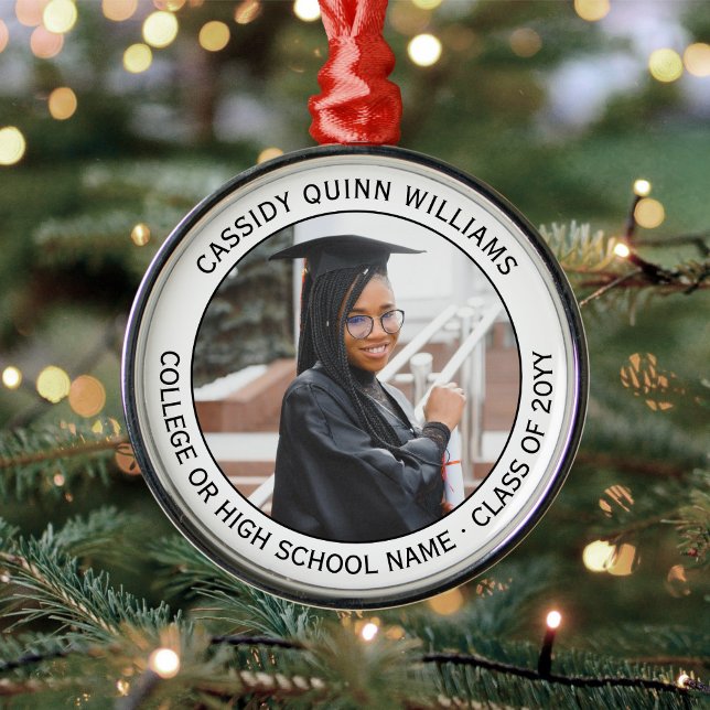 1 Photo Graduation Elegant Modern White and Black Metal Ornament (Creator Uploaded)