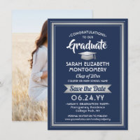 1 Photo Graduation Elegant Navy Blue and White