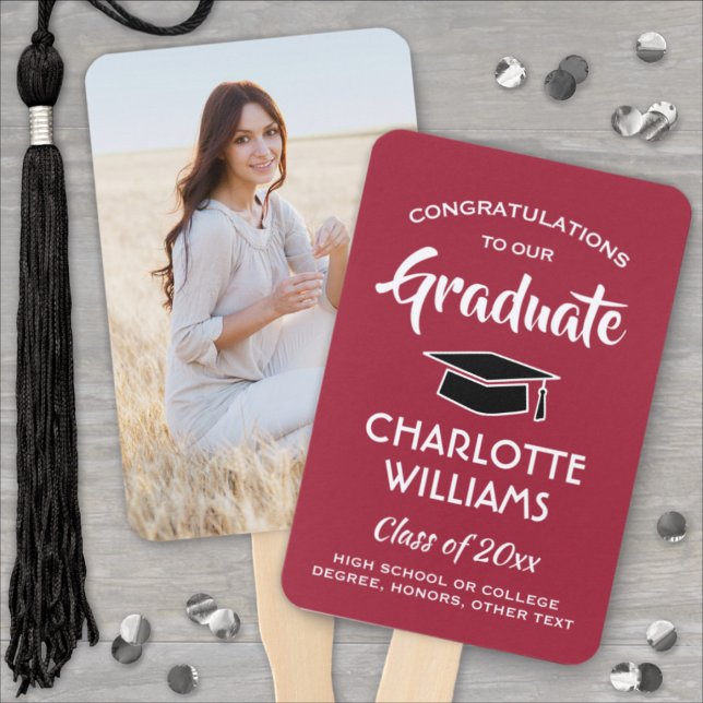 1 Photo Graduation Elegant Red White and Black Hand Fan (Creator Uploaded)