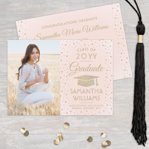 1 Photo Graduation Modern Blush Pink Gold Glitter Invitation