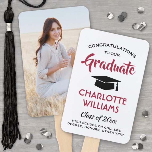 1 Photo Graduation Modern Red Black and White Hand Fan (Creator Uploaded)