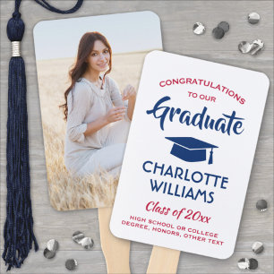 1 Photo Graduation Modern Red White and Blue Hand Fan