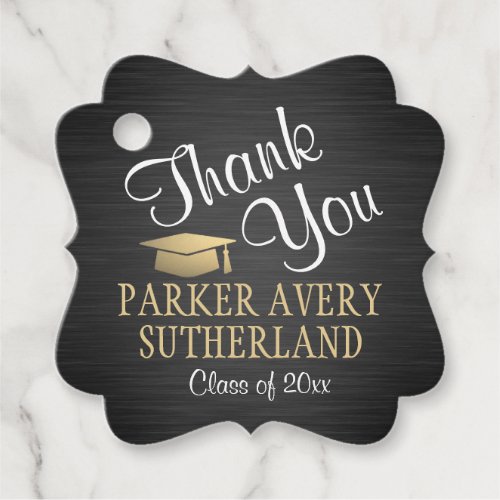 1 Photo Graduation Thank You Black and Gold Fancy Favor Tags