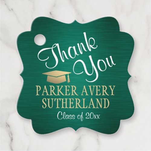 1 Photo Graduation Thank You Green and Gold Fancy Favor Tags