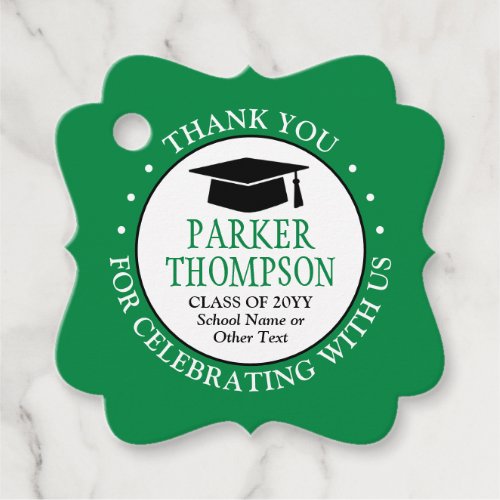 1 Photo Graduation Thank You Green and White Fancy Favor Tags