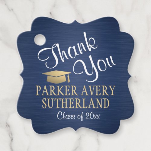 1 Photo Graduation Thank You Navy Blue Gold White Favor Tags